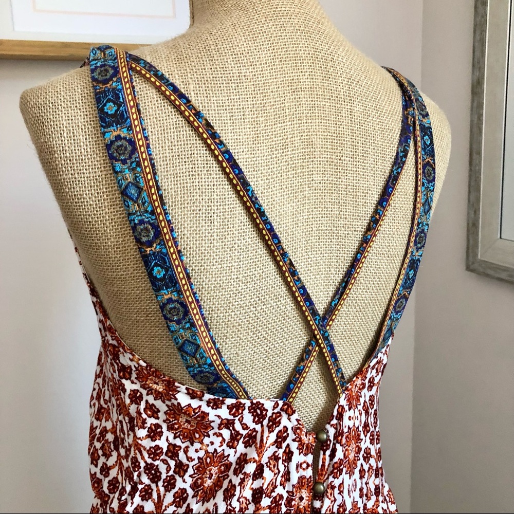 Surplice Boho Floral Criss Cross Back Romper - Picture 5 of 16